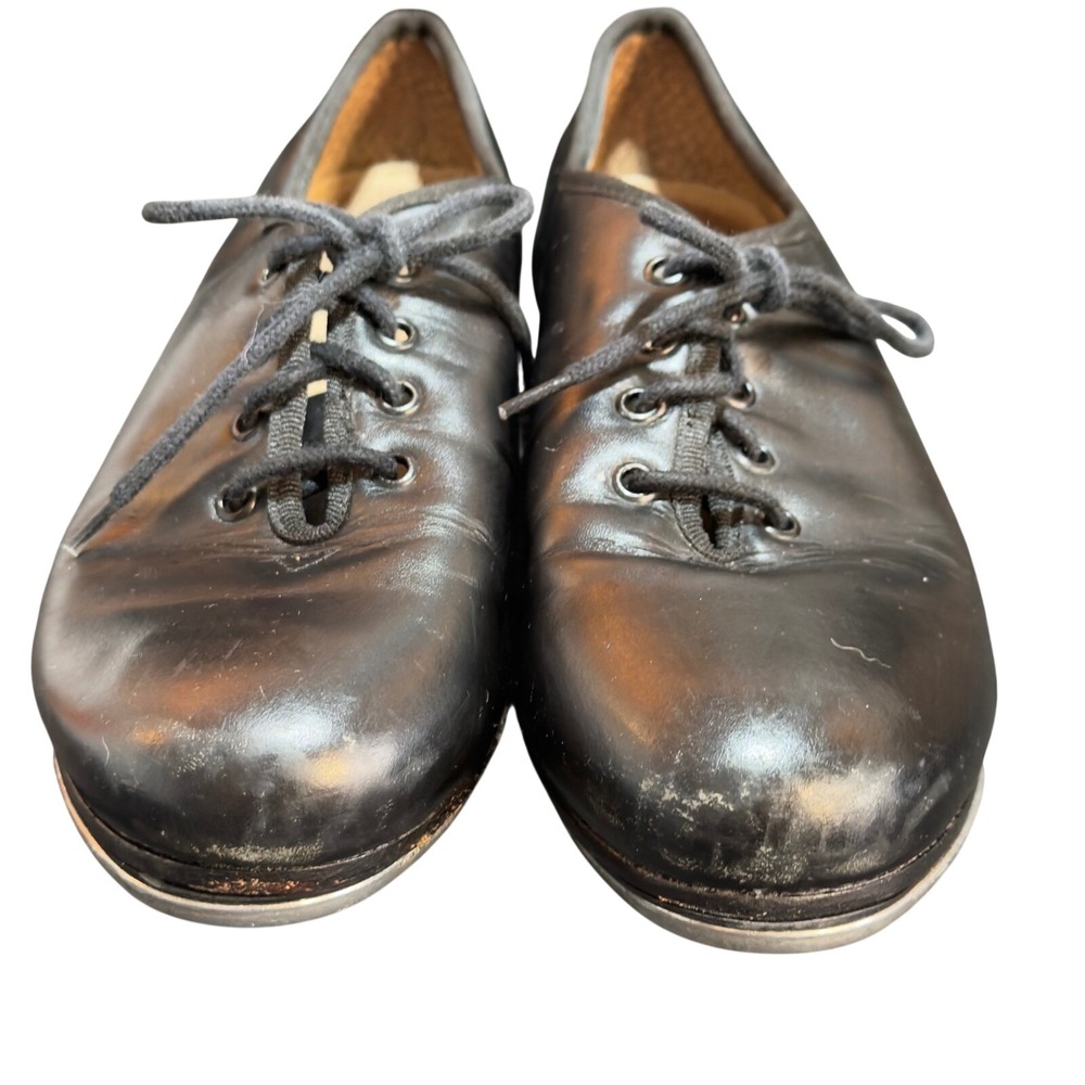Capezio Tap Shoes Girls Kids Black Leather Tele Tone II Lace Up Dance Jazz Shoe